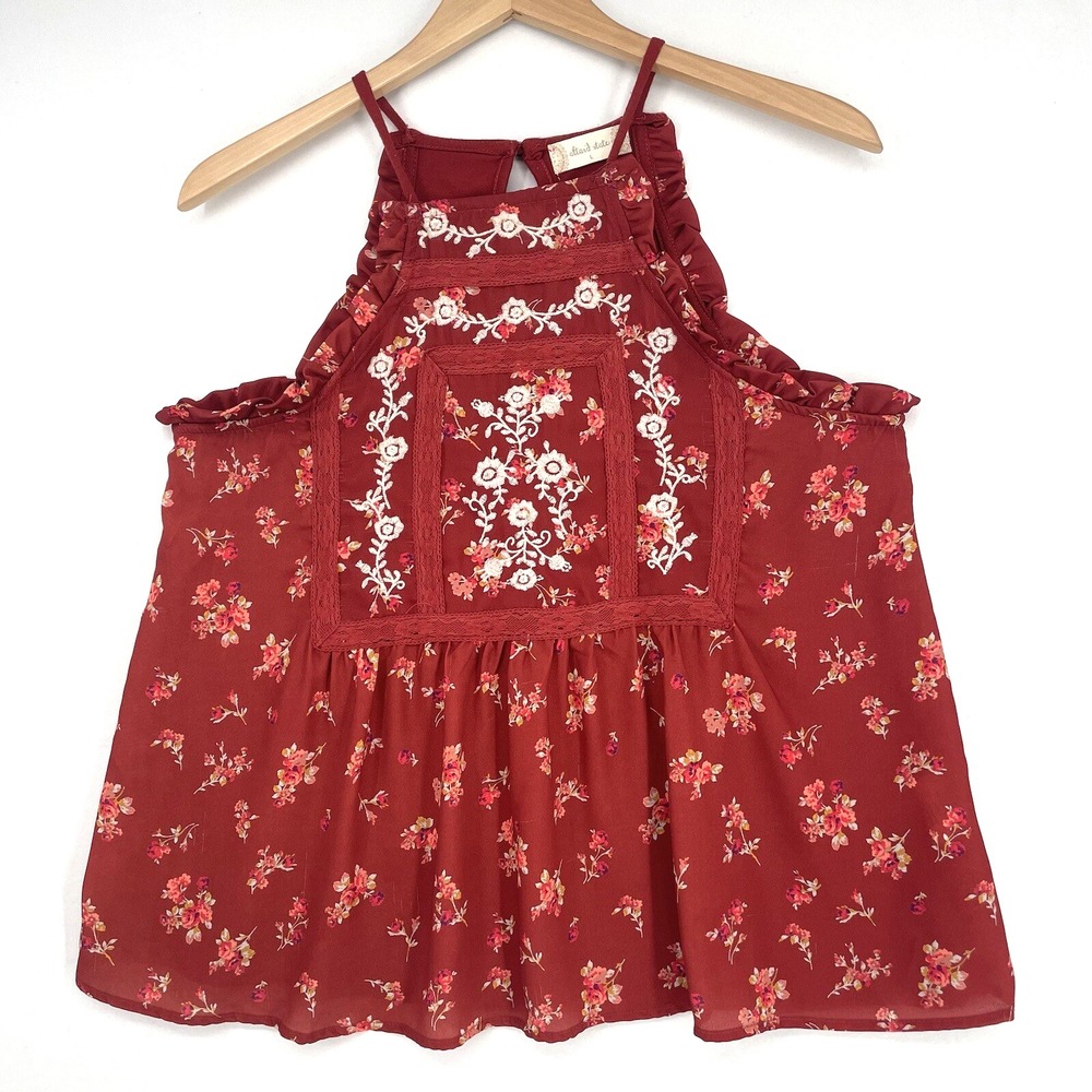 Altar'd State Sleevless Floral Blouse Top Red‎ Women's Size Large Loose Boho
